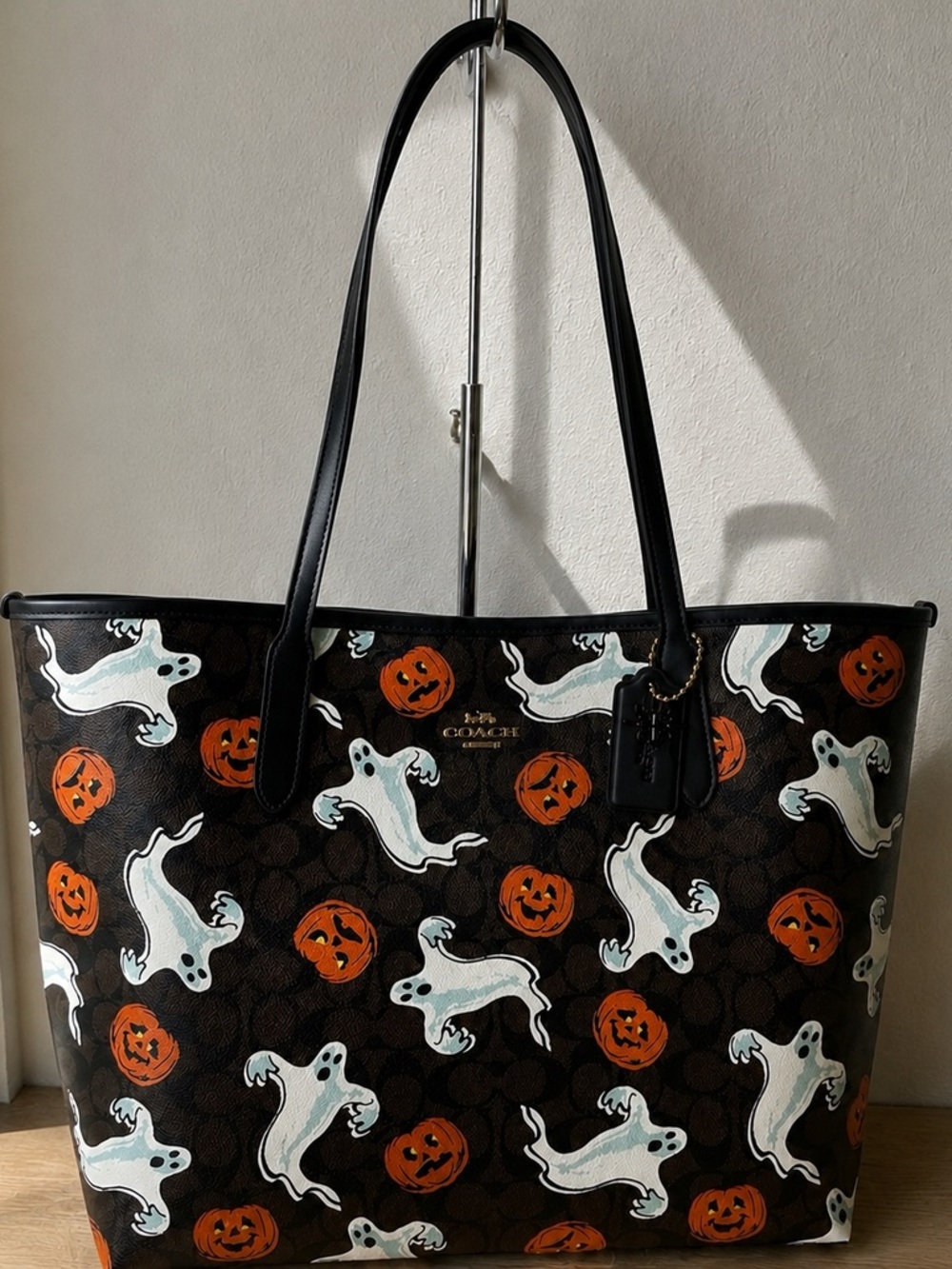 Coach Black Halloween Ghost & Pumpkin Print Tote
